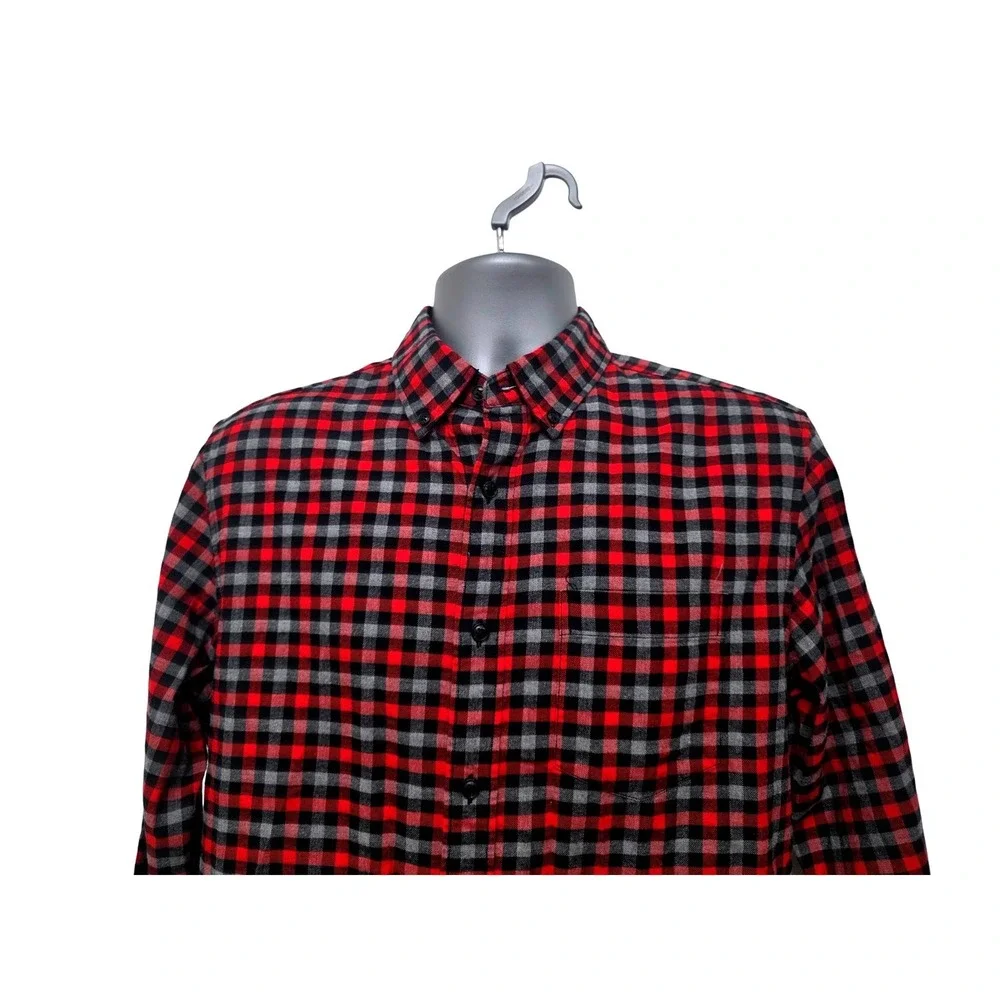 Banana Republic Mens Red Black Gray Grant Fit Luxe Flannel Button Down‎ Shirt M
